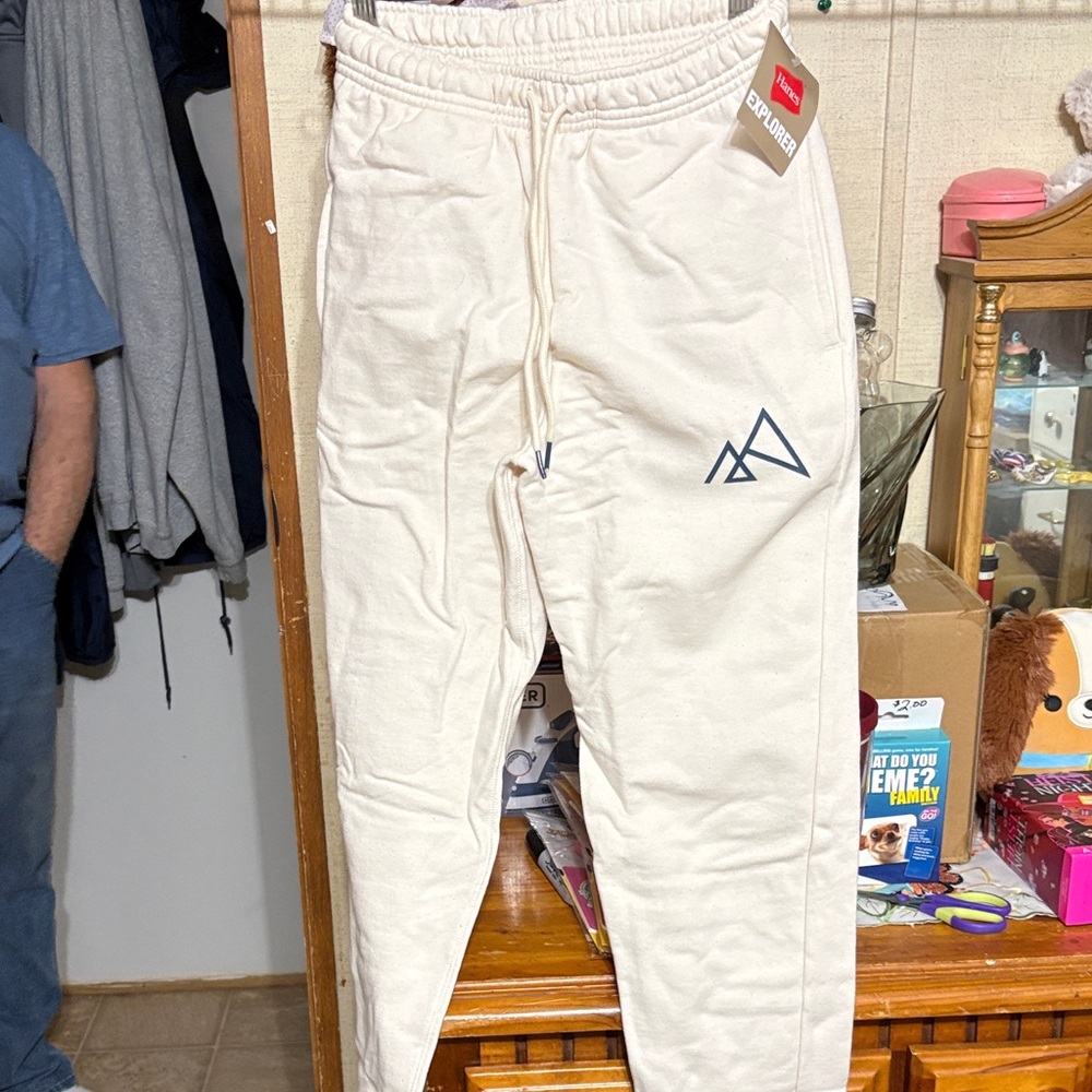 Hanes Explorer Off-White Jogger Pants with Navy Accent